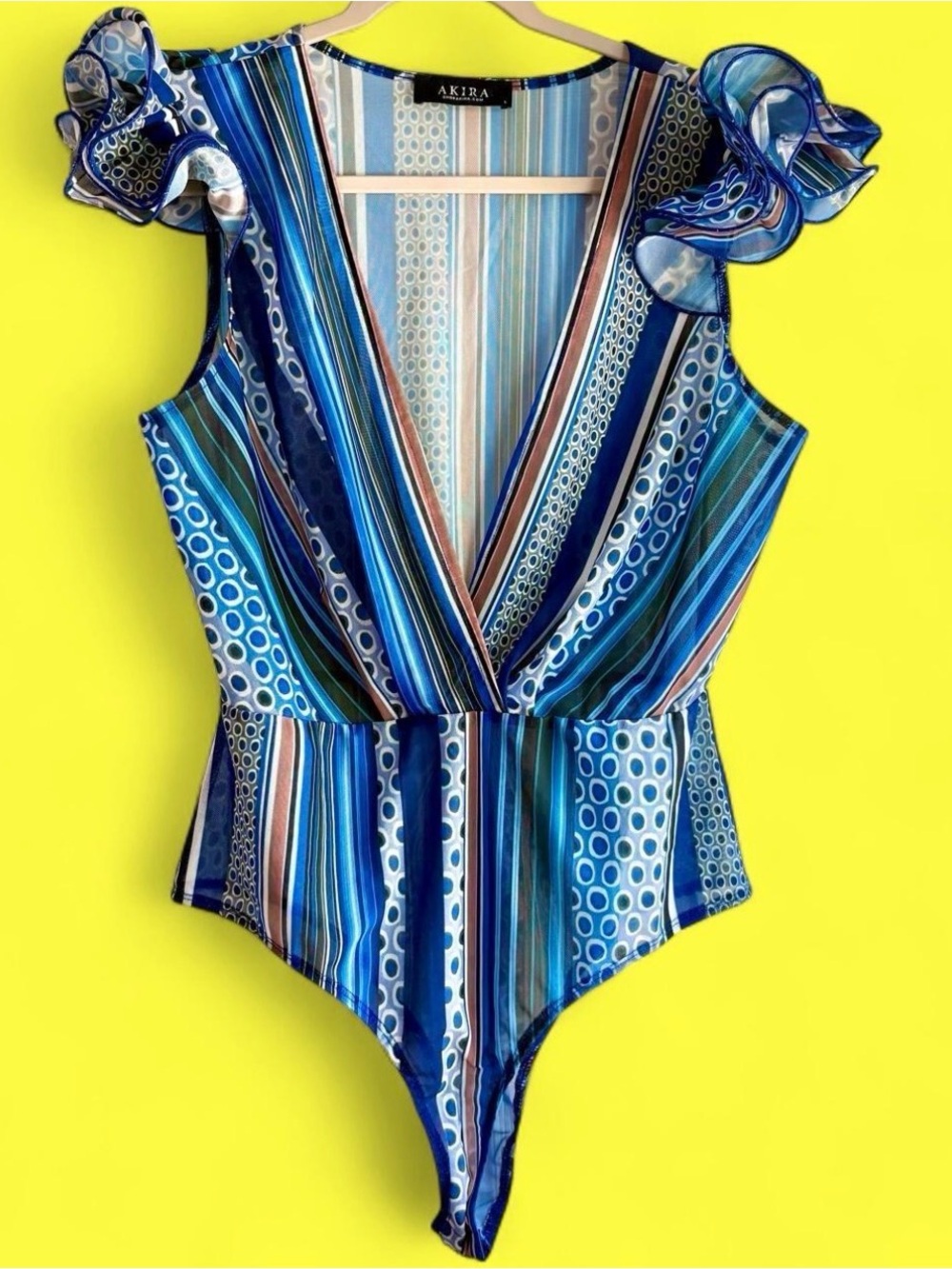 AKIRA sheer mesh ruffle bodysuit